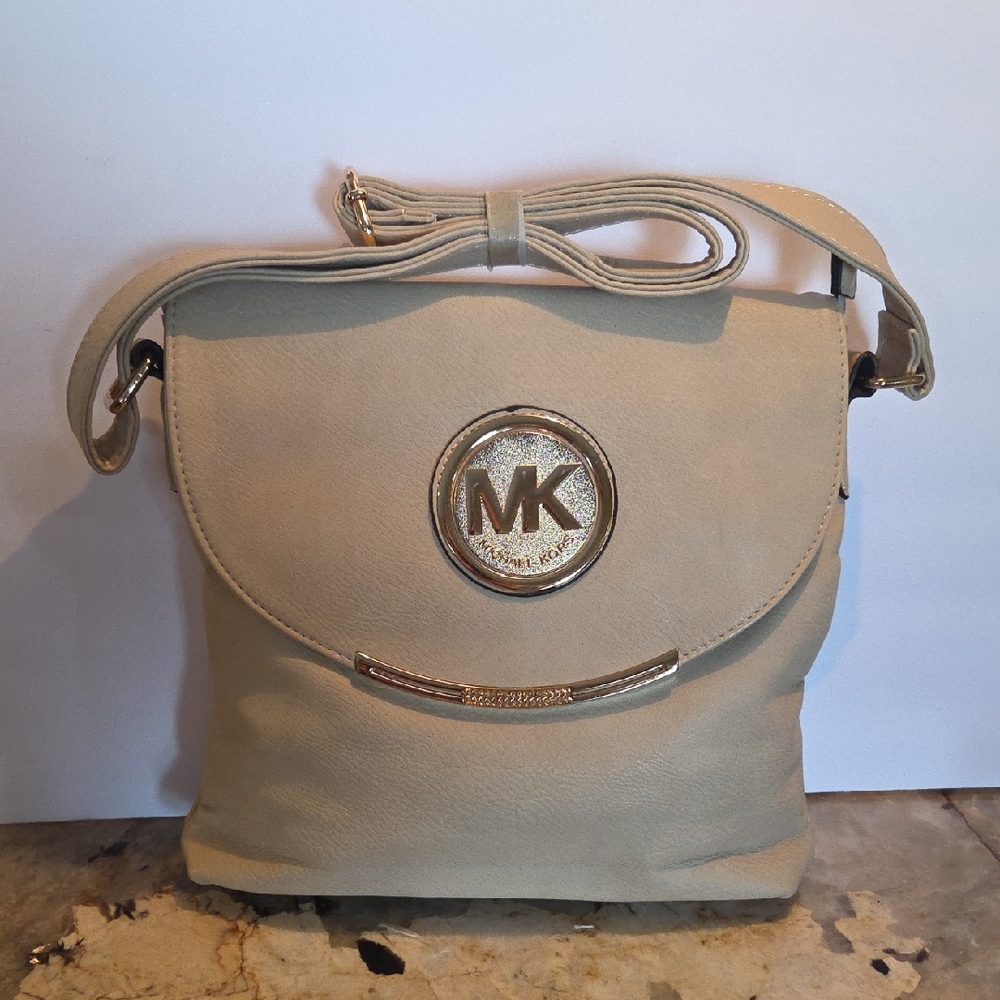 MK  Beige Crossbody Bag with Gold Accents